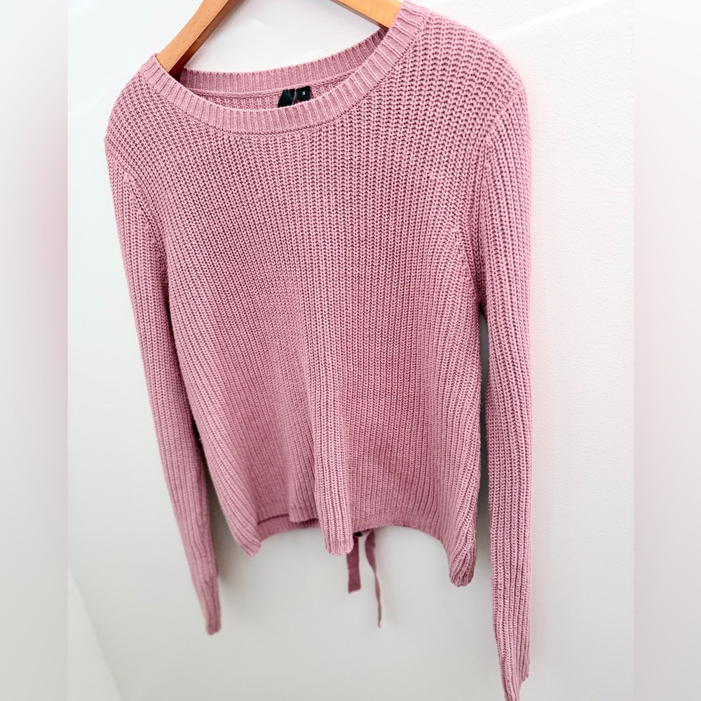 moon & madison Dusty Rose Back Tie Knit Crew Neck Sweater Size S